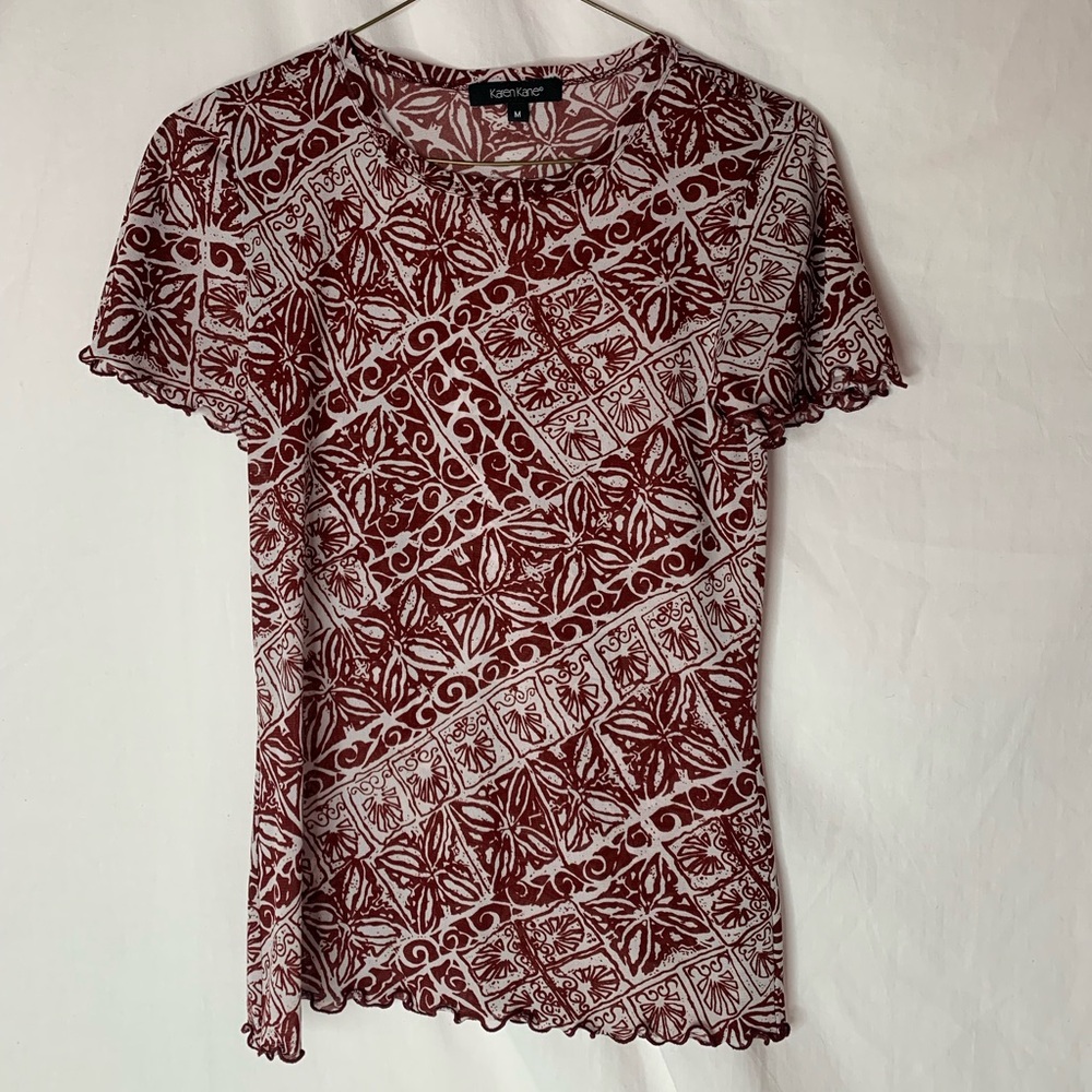 Karen Kane short sleeve top sizeM semi-sheer stretchy maroon